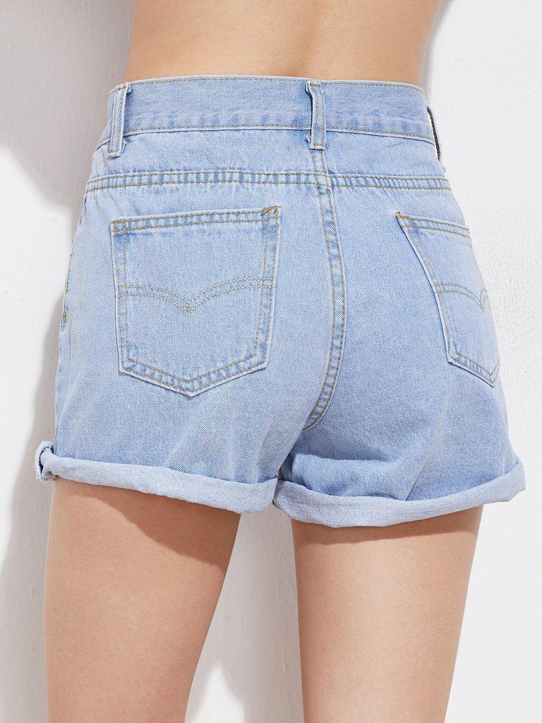 Rolled Cuff Denim Shorts-bottom-Des Mess