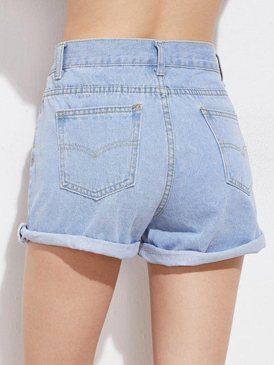 Rolled Cuff Denim Shorts-bottom-Des Mess