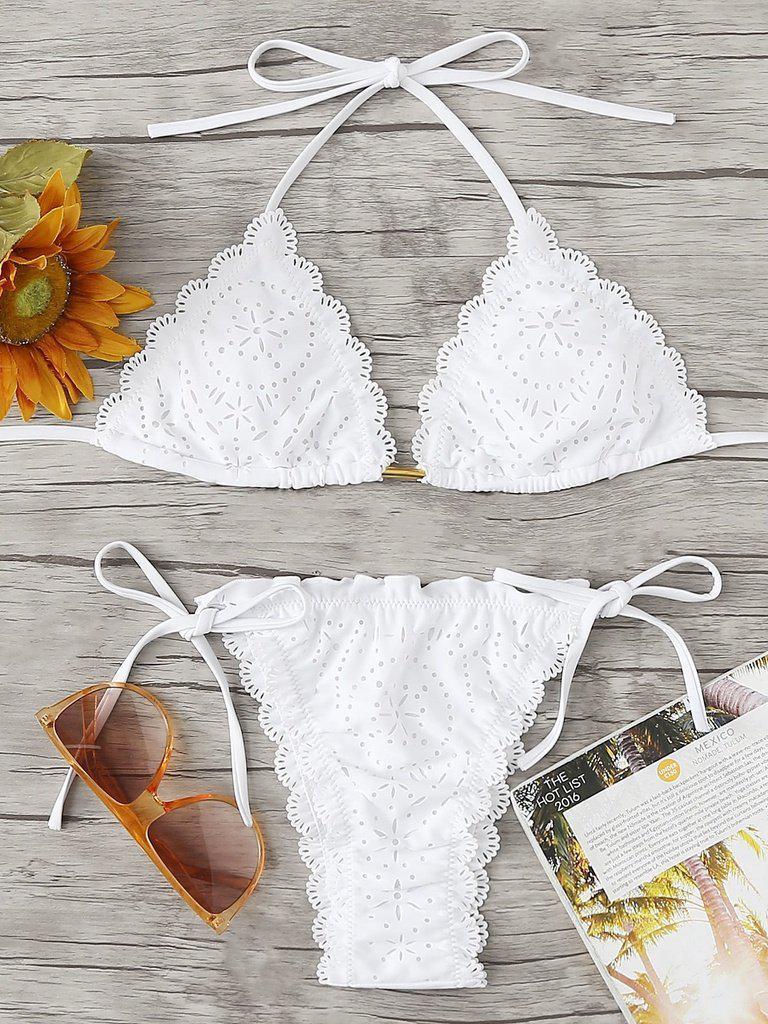 Laser Cut Scalloped Trim Bikini Set--Des Mess