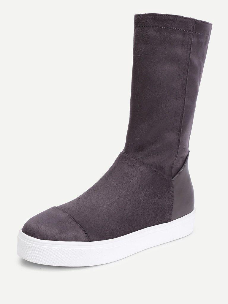 Round Toe Flatform Mid Calf Boots-shoes-Des Mess