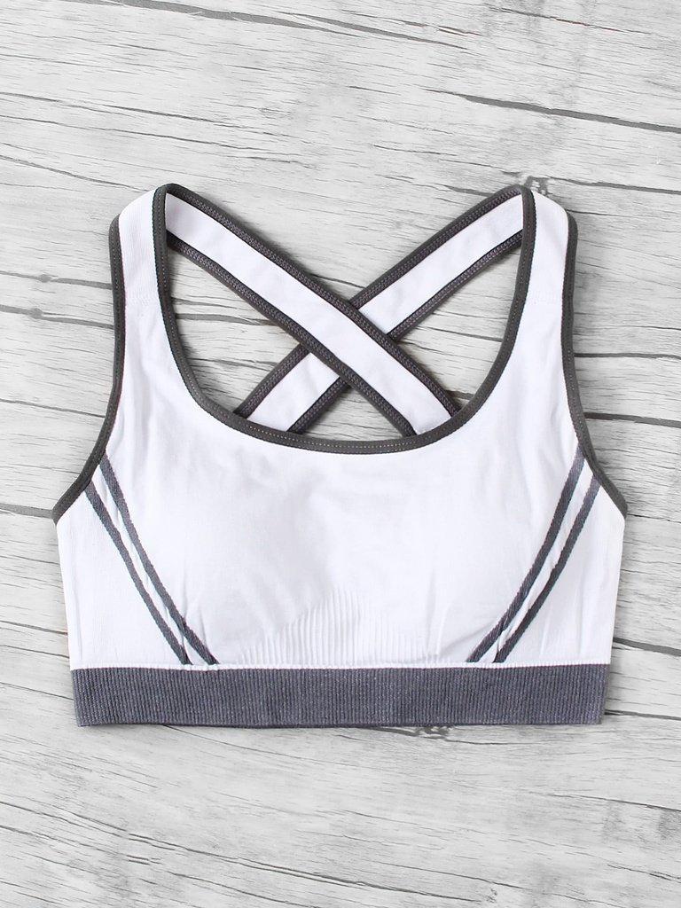 Cross Back Contrast Piping Sports Bra-sportswear-Des Mess