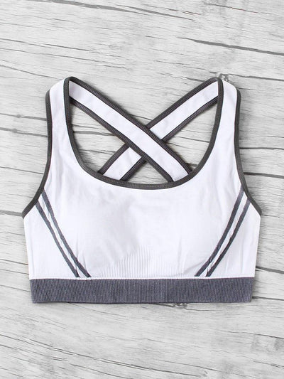 Cross Back Contrast Piping Sports Bra-sportswear-Des Mess