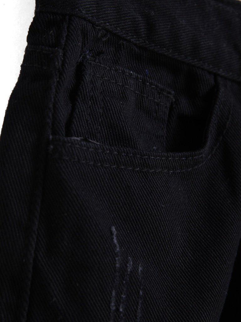 Single-breasted Ripped Fray Hem Denim Shorts-bottom-Des Mess