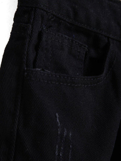 Single-breasted Ripped Fray Hem Denim Shorts-bottom-Des Mess