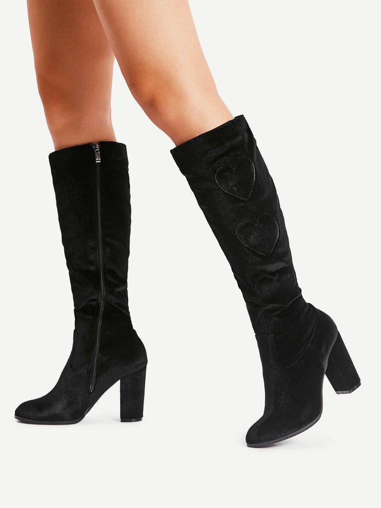 Heart Pattern Knee High Boots-shoes-Des Mess