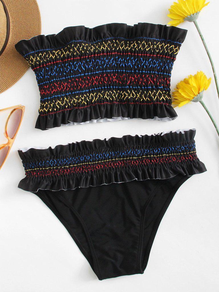 Shirred Bandeau Bikini Set-swimwear-Des Mess