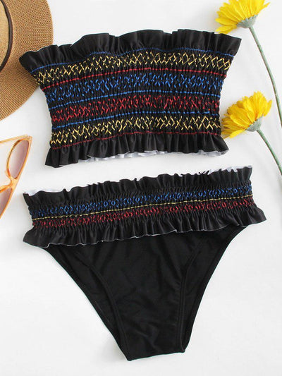 Shirred Bandeau Bikini Set-swimwear-Des Mess