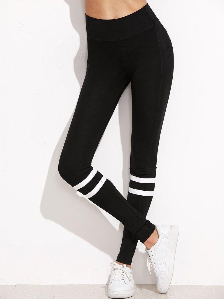 Striped High Waist Leggings-bottom-Des Mess