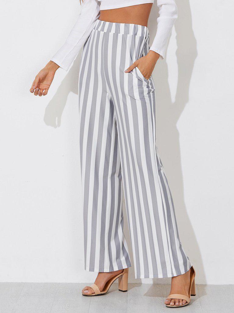 Block Striped Wide Leg Pants-bottom-Des Mess