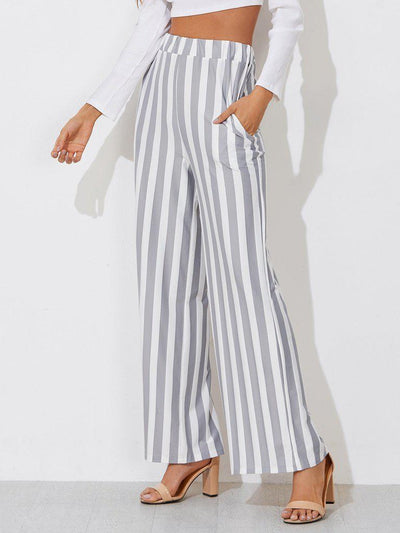 Block Striped Wide Leg Pants-bottom-Des Mess