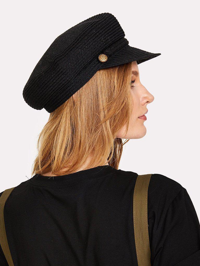 Button Detail Rib Bakerboy Cap-accessories-Des Mess