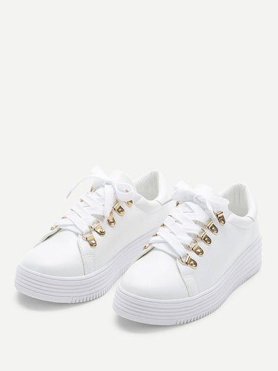 Lace Up Flatform PU Sneakers-sportswear-Des Mess