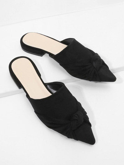 Knot Detail Suede Flat Mules-shoes-Des Mess