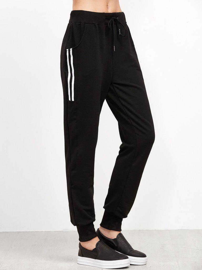 Striped Side Drawstring Pants-bottom-Des Mess