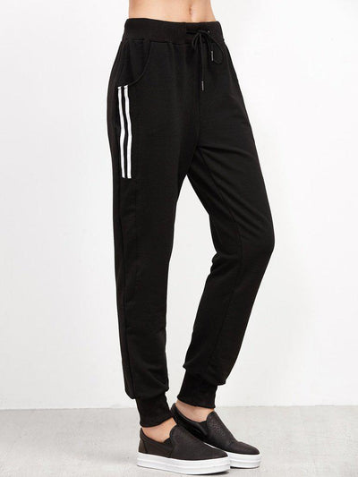 Striped Side Drawstring Pants-bottom-Des Mess