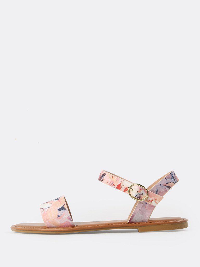 Single Band Floral Print Sandals BLUSH MULTI-shoes-Des Mess