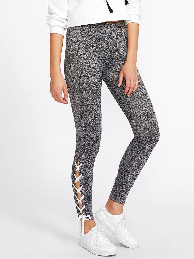 Lace Up Side Marled Knit Leggings-bottom-Des Mess