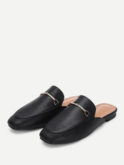Metal Detail Square Toe PU Flats-shoes-Des Mess