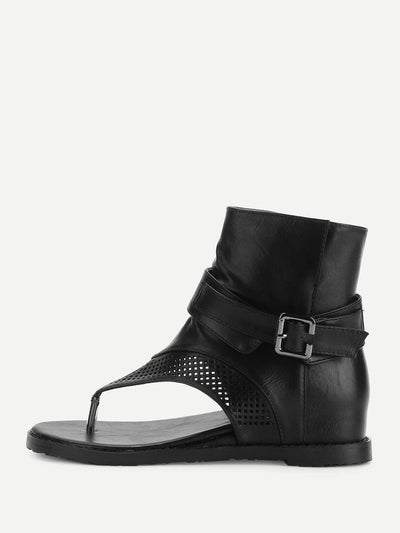 T-strap Buckle Detail Wedge Sandals-shoes-Des Mess