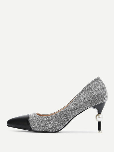 Faux Pearl Decor Cap Toe Heels-shoes-Des Mess