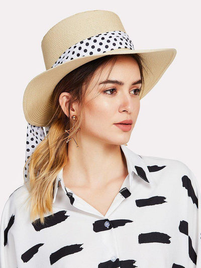 Polka Dot Band Straw Fedora Hat--Des Mess
