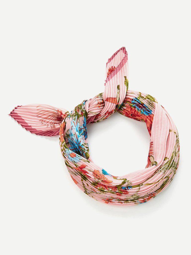 Flower Print Pleated Scarf-accessories-Des Mess