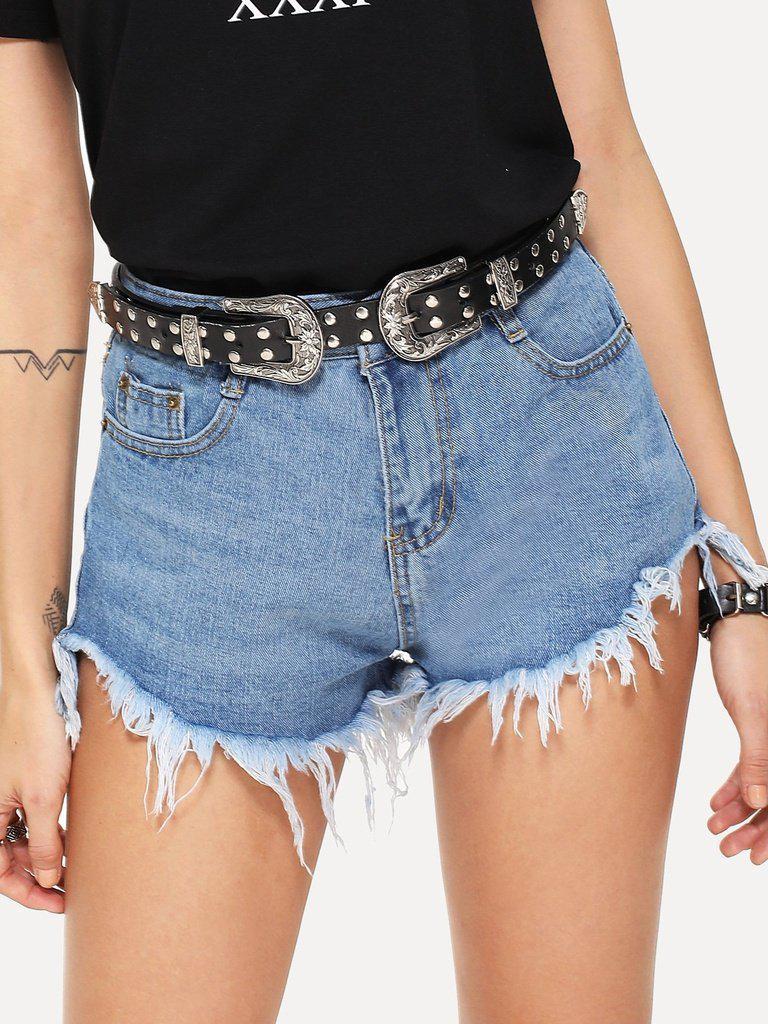 Raw Hem Denim Shorts-bottom-Des Mess