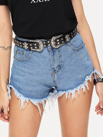 Raw Hem Denim Shorts-bottom-Des Mess