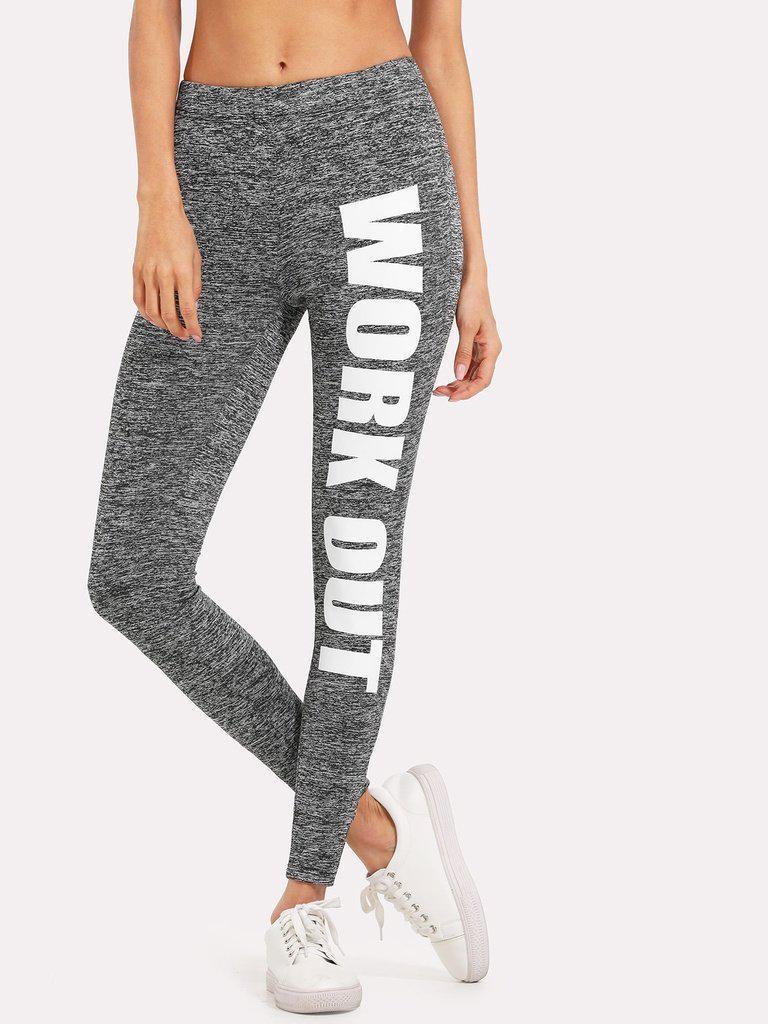 Slogan Print Leggings-bottom-Des Mess