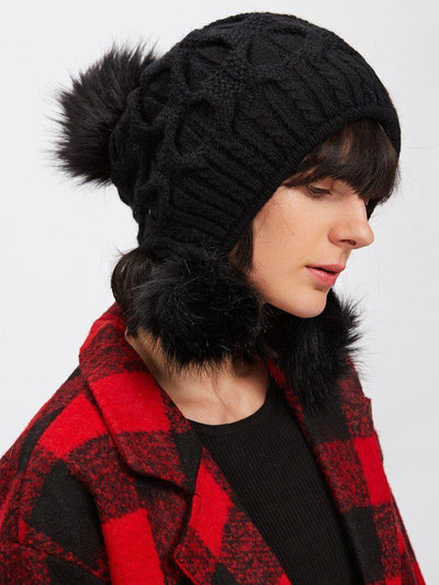 Pom Pom Cable Knit Beanie Hat--Des Mess