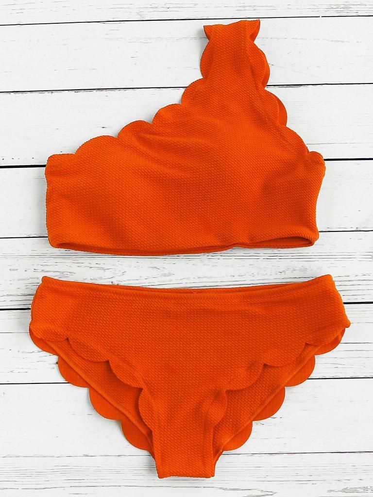 Scalloped Trim One Shoulder Bikini Set-swimwear-Des Mess