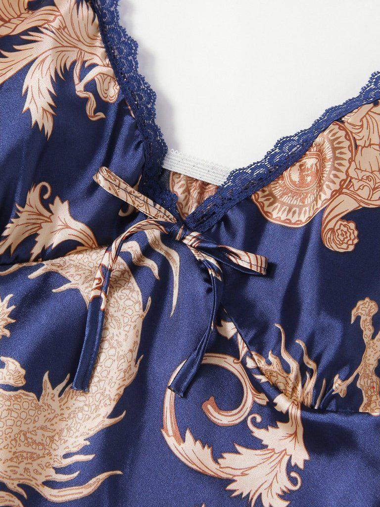 Graphic Print Satin Pajama Set-loungewear-Des Mess