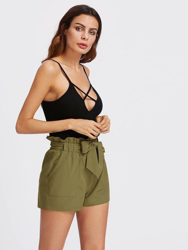 Self Tie Ruffle Waist Shorts-bottom-Des Mess