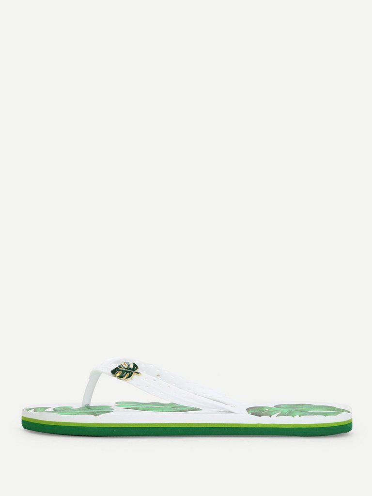 Leaf Decorated Flip Flops-shoes-Des Mess