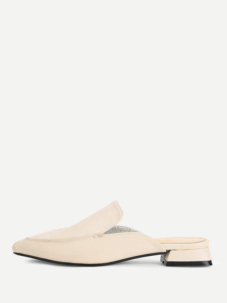 PU Pointed Toe Flat Mules-shoes-Des Mess