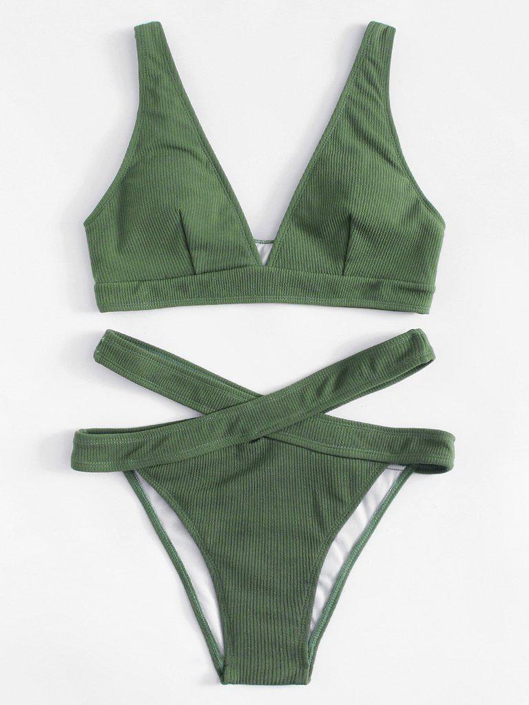 Crisscross Waist Ribbed Bikini Set-swimwear-Des Mess