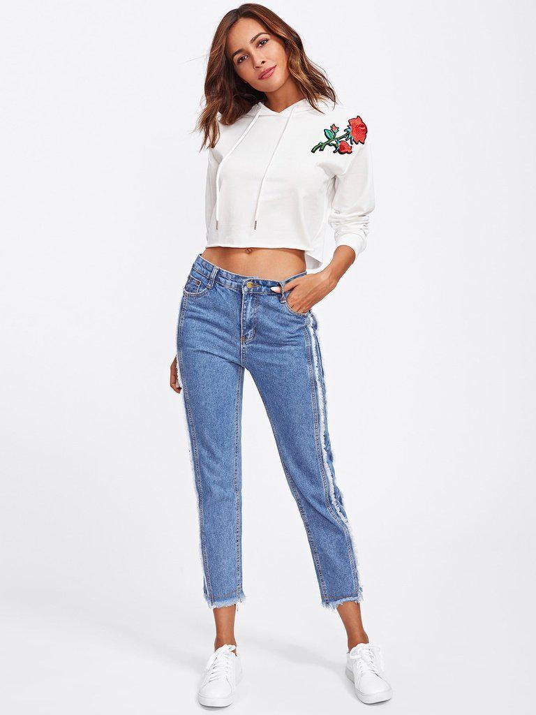 Dual Pocket Back Raw Edge Jeans-bottom-Des Mess
