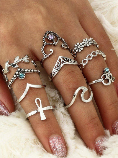 Leaf And Flower Rings Set 10pcs-jewelry-Des Mess