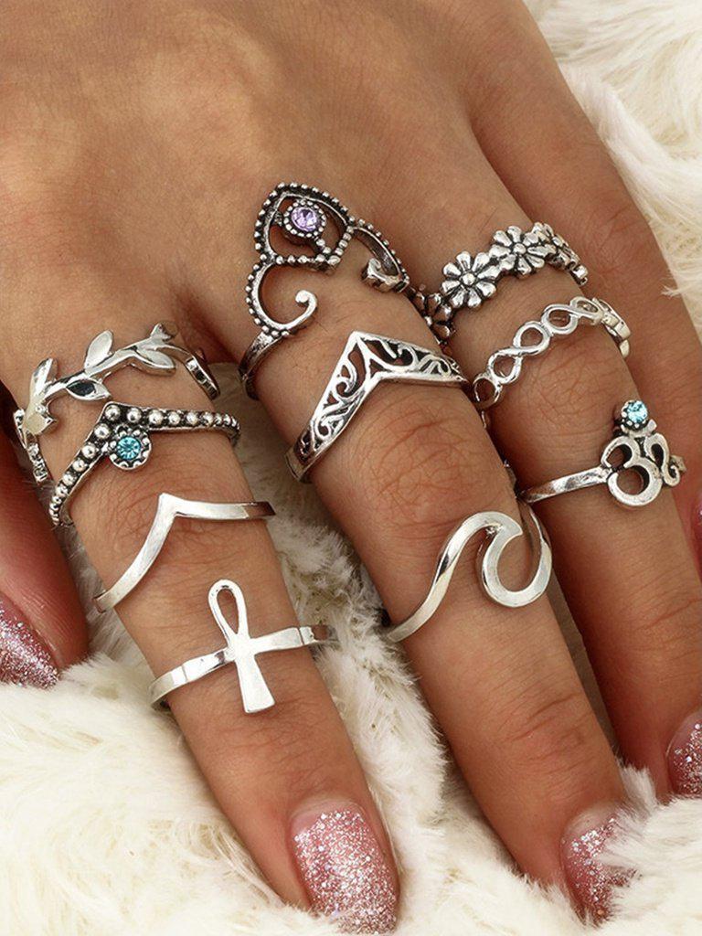 Leaf And Flower Rings Set 10pcs-jewelry-Des Mess