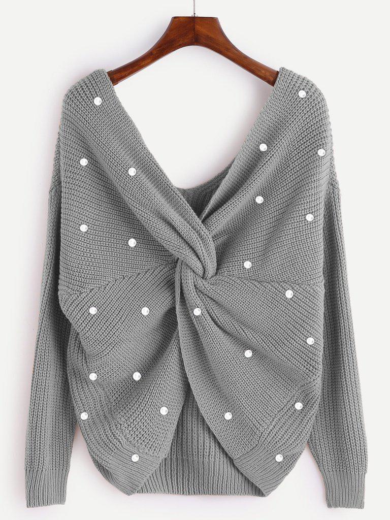 Pearl Beading Twist Infinity Sweater-outerwear-Des Mess