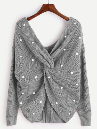 Pearl Beading Twist Infinity Sweater-outerwear-Des Mess