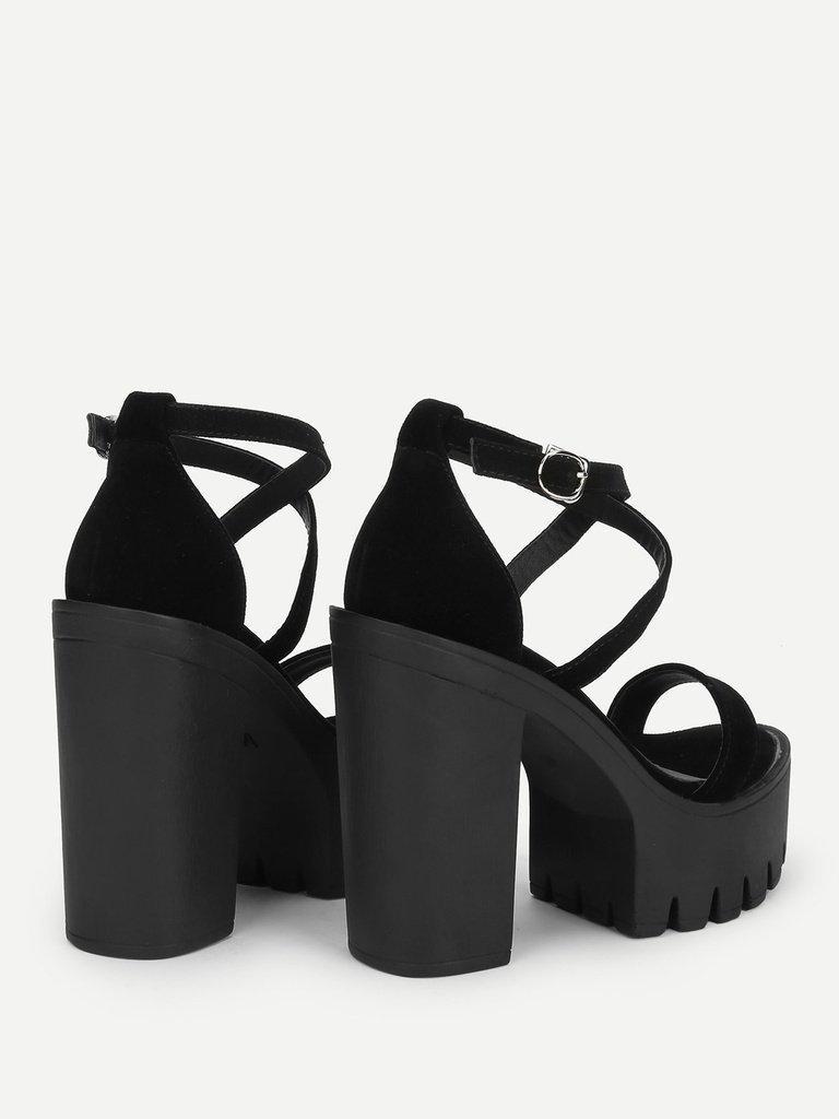 Criss Cross Platform Heeled Sandals-shoes-Des Mess