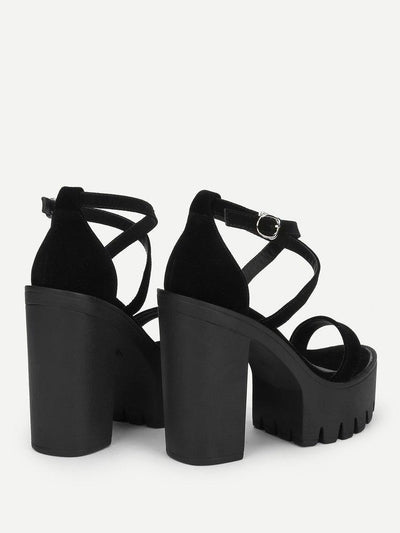 Criss Cross Platform Heeled Sandals-shoes-Des Mess