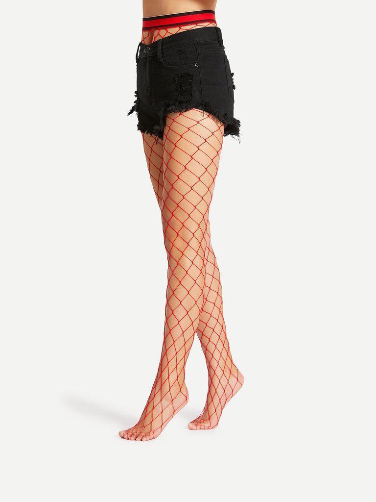 Striped Trim Fishnet Tights-accessories-Des Mess