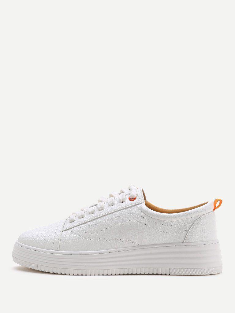 White Round Toe Lace Up Sneakers-shoes-Des Mess