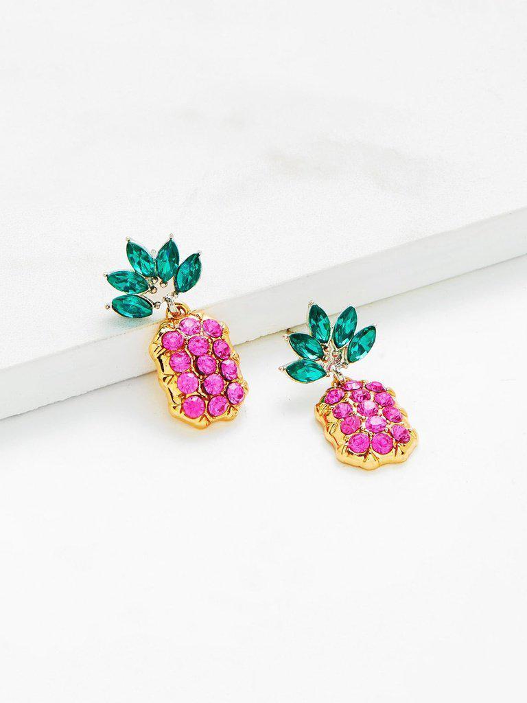 Rhinestone Overlay Pineapple Shaped Earrings-jewelry-Des Mess