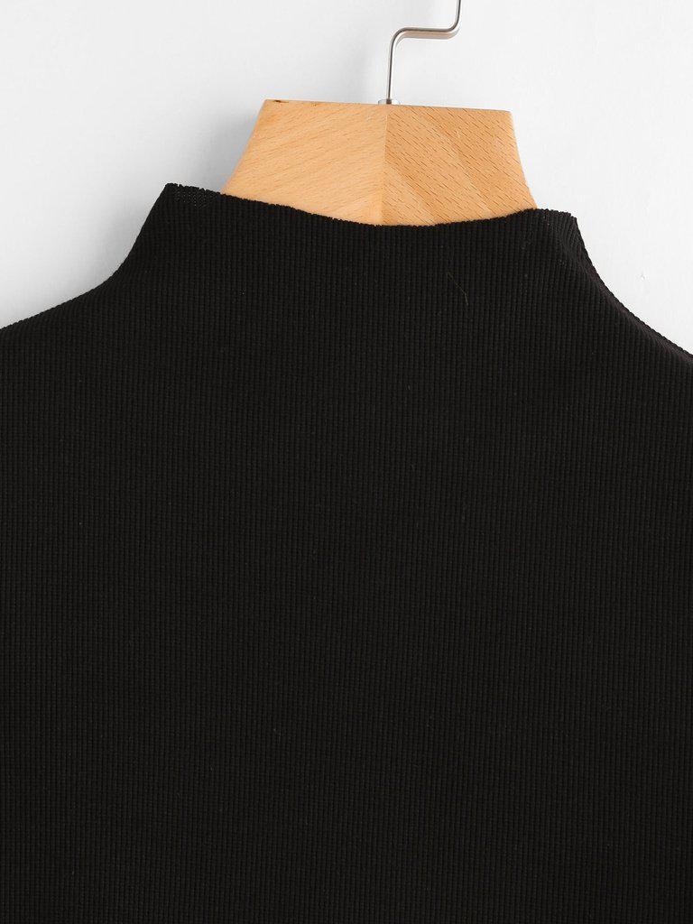 High Neck Ribbed Crop Tee-outerwear-Des Mess