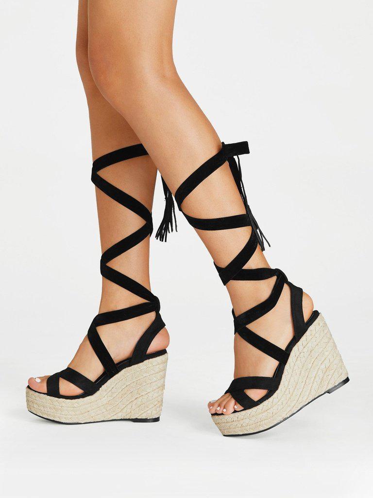 Criss Cross Lace Up Espadrille Wedges-shoes-Des Mess