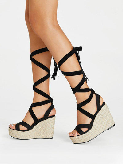 Criss Cross Lace Up Espadrille Wedges-shoes-Des Mess