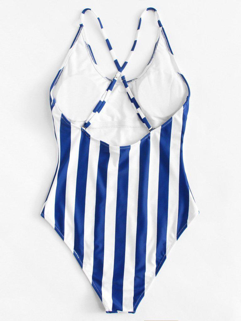 Crisscross Back Striped Swimsuit-swimwear-Des Mess